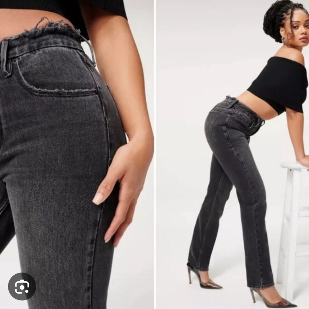 Good American 90s Icon Straight Leg High Rise Jeans Black Denim Size 28 / 6